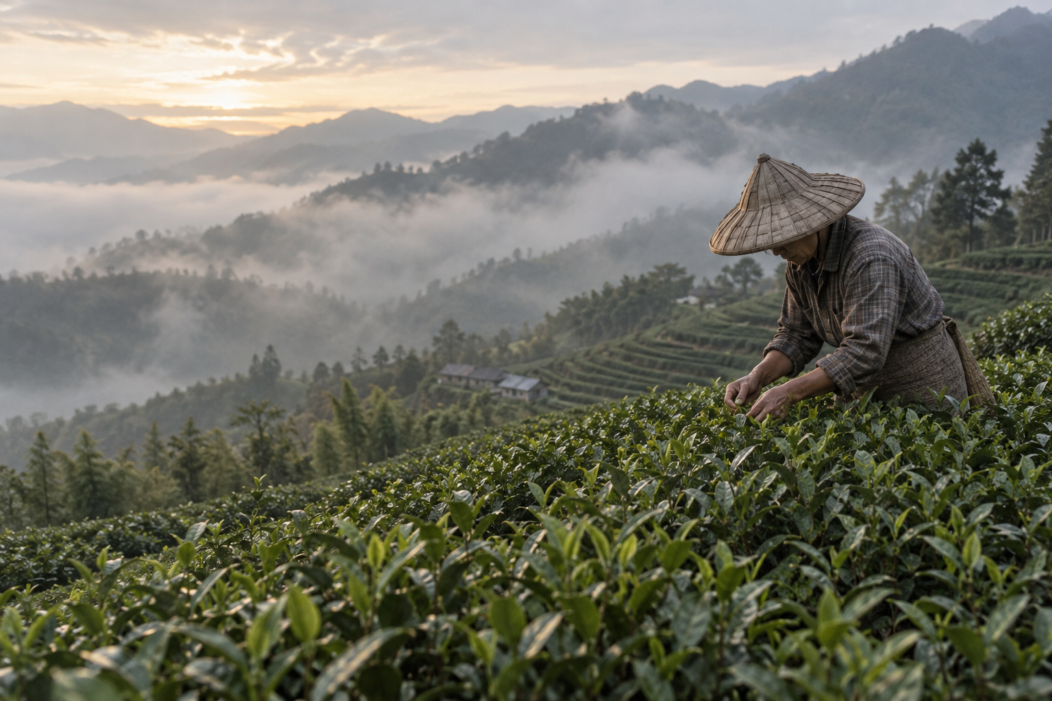 茶農在高山茶園細心照顧茶樹